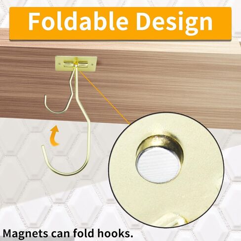 2Pcs Banana Hanger Magnetic Folding for Easy Storage,Banana Hook Under Cabinet Easy to Clean,Metal Banana Holder Two Fixed Methods Convenient and Durable (Gold) in Kuwait