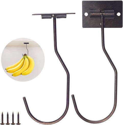 2Pcs Banana Hanger Magnetic Folding for Easy Storage,Banana Hook Under Cabinet Easy to Clean,Metal Banana Holder Two Fixed Methods Convenient and Durable (Gold) in Kuwait