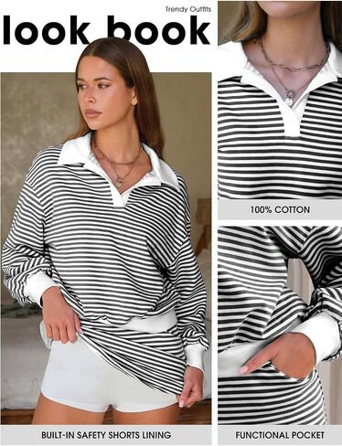Exlura Womens Cotton Sweatuits 2 قطعة ملابس من النوع الثقيل المخطط مطابقة Skort تمرين مجموعة طويلة الأكمام. in Saudi Arabia