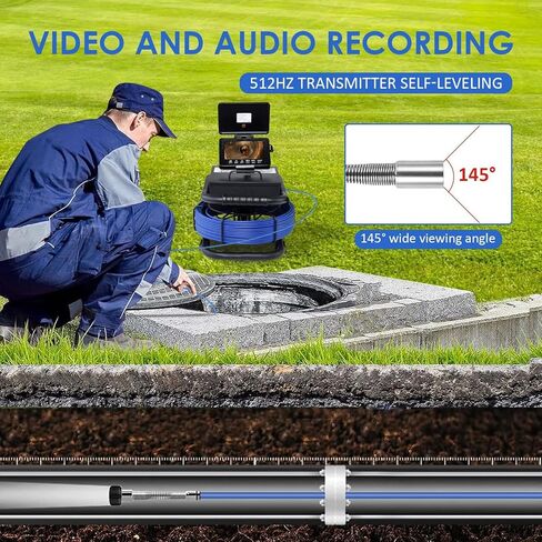 Sewer Camera With 512Hz Sonde Selfs-Leveling,IP68 Waterproof Pipe Inspection Camera With 9in AHDS Recorder,Endoscope With Meter Counter 12pcs LED Lights For Plumbing 164ft/50m(16 GB S,D Card Included) in Saudi Arabia