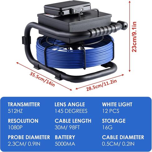 Sewer Camera With 512Hz Sonde Selfs-Leveling,IP68 Waterproof Pipe Inspection Camera With 9in AHDS Recorder,Endoscope With Meter Counter 12pcs LED Lights For Plumbing 164ft/50m(16 GB S,D Card Included) in Saudi Arabia