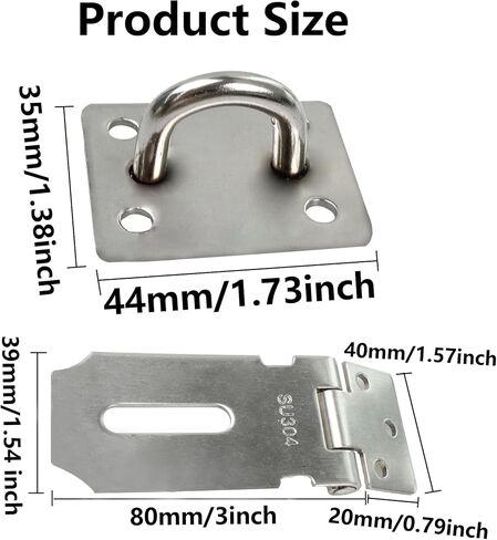 2PCS 3 Inch Silver Door Hasp Padlock Latch, Stainless Steel Padlock Clasp, Security Clasp Hasp Lock Latch in Saudi Arabia