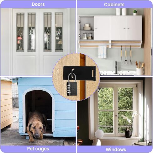 4 Pack Stainless Steel Gate Hasp Latch,Padlock Latch Lock, Black Hasp Lock Latches with Locks Latches Hardware Door Padlock with Screws Door Locks for Bedroom Shed Cabinet Window Garden Yard Pet Cage in Saudi Arabia