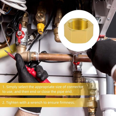 6 PCS Brass Pipe Caps with Rubber Gaskets - Hex Compression End Caps for Gas & Water Lines, Brass Nut Gas line Water line Stop Valve Cap Pipes Plug Plumbing Fit for 1/4 3/4 3/8 Inch Pipe Connection in Kuwait