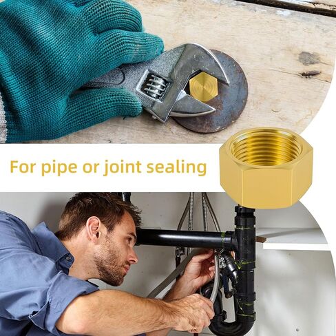 6 PCS Brass Pipe Caps with Rubber Gaskets - Hex Compression End Caps for Gas & Water Lines, Brass Nut Gas line Water line Stop Valve Cap Pipes Plug Plumbing Fit for 1/4 3/4 3/8 Inch Pipe Connection in Kuwait