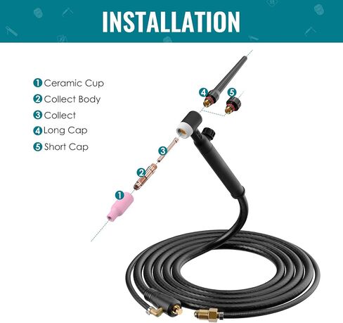 TIG TIG Torch ، 13ft WP-17FV Argon Air Lift TIG TIG Torch Torch Torch Torch Head مع ضبط صمام الغاز. (TIG17FV مرنة) in Kuwait