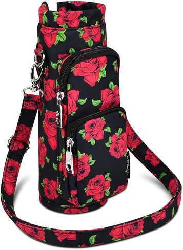 Betsey Johnson معزول الزجاجة الزجاجة الحامل حامل الناقل مع حزام الكتف قابل للتعديل - إكسسوارات بوليستر خفيفة الوزن مع جيوب جيدة لمريستات رياضة المشي لمسافات طويلة in Saudi Arabia