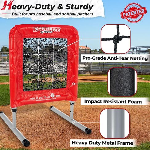 Heavy-Duty 9 Hole Pro Style Baseball & Softball Pitching Net with Strike Zone Target - Adjustable Portable Design for Training, Includes 4 Stakes & 2 Sandbags in Saudi Arabia