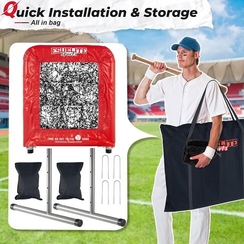 Heavy-Duty 9 Hole Pro Style Baseball & Softball Pitching Net with Strike Zone Target - Adjustable Portable Design for Training, Includes 4 Stakes & 2 Sandbags in Saudi Arabia
