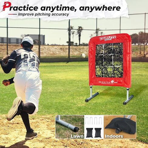 Heavy-Duty 9 Hole Pro Style Baseball & Softball Pitching Net with Strike Zone Target - Adjustable Portable Design for Training, Includes 4 Stakes & 2 Sandbags in Saudi Arabia