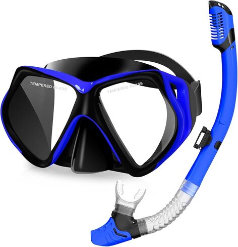 Snorkeling Gear for Adults Set & Dry Snorkel Set, 180° Panoramic Wide View Scuba Mask and Snorkel, Leak Proof Anti-Fog Swim Diving Mask for, Snorkeling, Swimming, Diving(Black Blue) in Saudi Arabia
