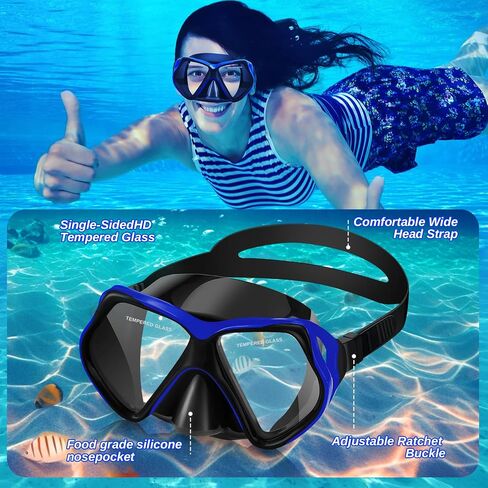 Snorkeling Gear for Adults Set & Dry Snorkel Set, 180° Panoramic Wide View Scuba Mask and Snorkel, Leak Proof Anti-Fog Swim Diving Mask for, Snorkeling, Swimming, Diving(Black Blue) in Saudi Arabia