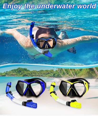 Snorkeling Gear for Adults Set & Dry Snorkel Set, 180° Panoramic Wide View Scuba Mask and Snorkel, Leak Proof Anti-Fog Swim Diving Mask for, Snorkeling, Swimming, Diving(Black Blue) in Saudi Arabia