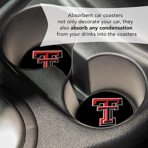 Desert Cactus Texas Tech University Car Accessories TTU Red Raiders Absorbent Sandstone Cup Coasters Licensed Product Set of 2 (Design A) in Saudi Arabia