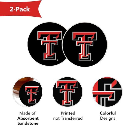 Desert Cactus Texas Tech University Car Accessories TTU Red Raiders Absorbent Sandstone Cup Coasters Licensed Product Set of 2 (Design A) in Saudi Arabia