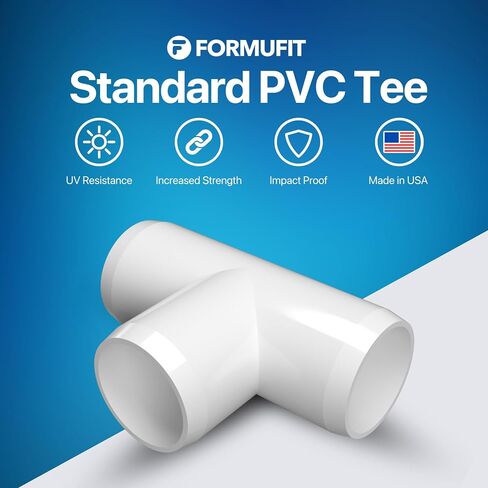 Formufit 1-1/2 "Tee Furniture Grade PVC Fitting باللون الأبيض ، مصنوعًا في الولايات المتحدة الأمريكية ، مقاومة للأشعة فوق البنفسجية ، مقاومة للتأثير ، 1.900" قطر المقبس الفعلي (حزمة 4)-F112Tee-WH-4 in Kuwait