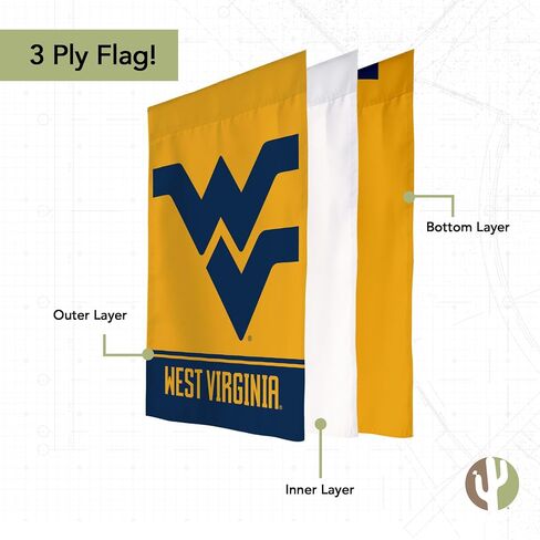 Desert Cactus West Virginia University WVU Garden Flag - 19 × 12 بوصة في فرجينيا الغربية لافتة الجبال ، للعرض في الهواء الطلق والأحداث (التصميم ب) in Saudi Arabia