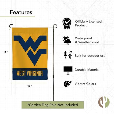 Desert Cactus West Virginia University WVU Garden Flag - 19 × 12 بوصة في فرجينيا الغربية لافتة الجبال ، للعرض في الهواء الطلق والأحداث (التصميم ب) in Saudi Arabia