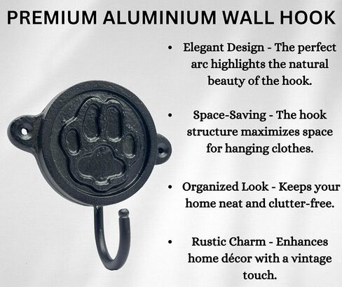 Aluminium Paw Print (1-Pack) Single Wall Hooks, Black Dog Themed Hooks for Hanging Leash, Dog Harness, Wall Mount Hanger, Organization Decorative Wall Hook in Saudi Arabia