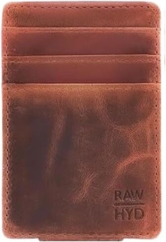 محفظة سفر من الجلد RAW HYD | محفظة مثالية لا يمكن طيها بجيب أمامي, هنتر براون, 2.875" wide, 4.25" tall, .25" thick in Kuwait