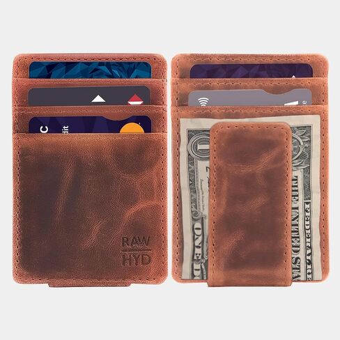 محفظة سفر من الجلد RAW HYD | محفظة مثالية لا يمكن طيها بجيب أمامي, هنتر براون, 2.875" wide, 4.25" tall, .25" thick in Kuwait