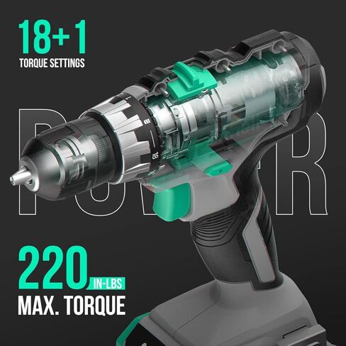 Litheli Cordless Drill Set, 20V Max Power Drill Cordless Set, 3/8" Keyless Chuck, 18+1 Torque Settings, Variable Speed, w/ 2.0 Ah Battery and 1 Hour Fast Charger Included in Saudi Arabia