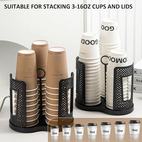Rotating Coffee Cup Dispenser, Paper Cup Holder with 3 Compartments, Disposable Cups & Lid Holder Organizer with Handle for Countertops,Home,Kitchen,Coffee Stations in Saudi Arabia