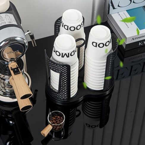 Rotating Coffee Cup Dispenser, Paper Cup Holder with 3 Compartments, Disposable Cups & Lid Holder Organizer with Handle for Countertops,Home,Kitchen,Coffee Stations in Saudi Arabia