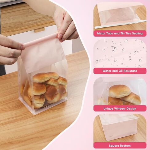 50 PCS Bread Facs for Breads محلية الصنع ، حقيبة مخبز خبز العجين المخمر القابلة لإعادة الاستخدام مع قفل TIN TIB TAB لتغليف الأطعمة المخبوزة (10.2 '× 6.3' x 5.1 ') (وردي) in Kuwait
