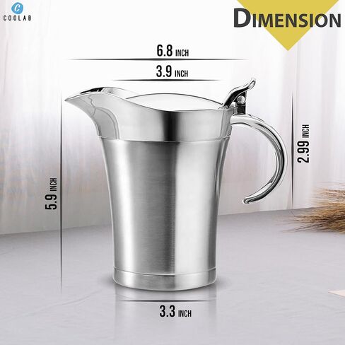 450ML Stainless Steel Gravy Boat with Lid – Double Insulated Gravy Pitcher for Hot & Cold Sauces – Elegant Sauce Boat Small Gravy Server for Steak, Turkey, and Holiday Dinners in Saudi Arabia