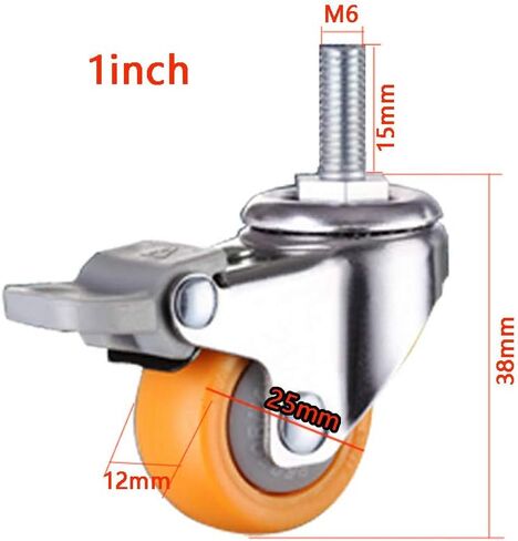 Wheels,caster wheels, Casters,roller, wheels， Plate Casters Small Wheels for Furniture 25mm 1inch/125'' Thread M6 Swivel casters with Brake 100kg for Crib Universal Wheel for Trolley Office Chair Shel in Saudi Arabia