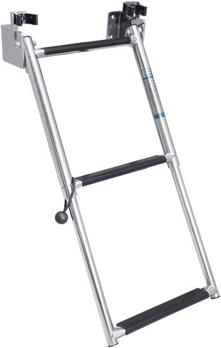 White Water - 4 Step Telescoping Folding Transom Ladder | Marine 304 Stainless Steel Boat Ladder | Rear Entry | Corrosion Resistant Non-Slip Steps | Pontoon Swim Platform Mount | B00364 in Saudi Arabia