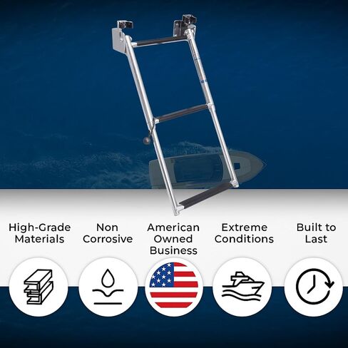 White Water - 4 Step Telescoping Folding Transom Ladder | Marine 304 Stainless Steel Boat Ladder | Rear Entry | Corrosion Resistant Non-Slip Steps | Pontoon Swim Platform Mount | B00364 in Saudi Arabia