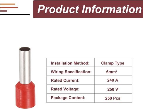Meccanixity 250 pcs Ferrule Ferrule Costrical Wire Connectors محطات سلكية تجعيد الأسلاك مجموعة الموصل 10 AWG للمشاريع الكهربائية الصناعية الصناعية ، الأحمر in Saudi Arabia