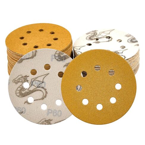 100 PCS 5 بوصة 8 أقراص الصنفرة ثقب ، 60/80/120/150/320 خطاف الجليد والحلقة الدائرية لعلق صنفرة مدارية عشوائية ، أكسيد الألومنيوم المتقدم ، مناسب لطحن المعدن والخشب والبلاستيك والبلاستيك in Kuwait