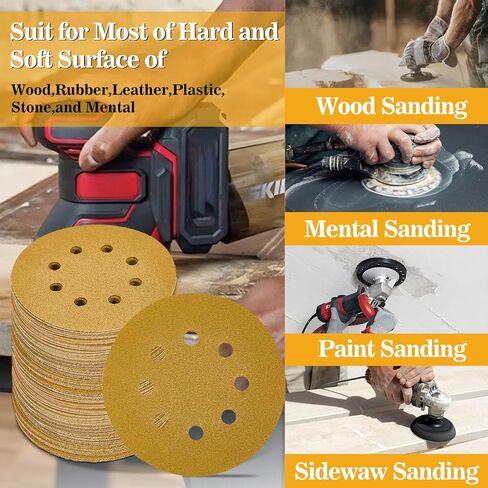 100 PCS 5 بوصة 8 أقراص الصنفرة ثقب ، 60/80/120/150/320 خطاف الجليد والحلقة الدائرية لعلق صنفرة مدارية عشوائية ، أكسيد الألومنيوم المتقدم ، مناسب لطحن المعدن والخشب والبلاستيك والبلاستيك in Kuwait