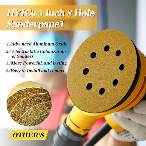 100 PCS 5 بوصة 8 أقراص الصنفرة ثقب ، 60/80/120/150/320 خطاف الجليد والحلقة الدائرية لعلق صنفرة مدارية عشوائية ، أكسيد الألومنيوم المتقدم ، مناسب لطحن المعدن والخشب والبلاستيك والبلاستيك in Kuwait