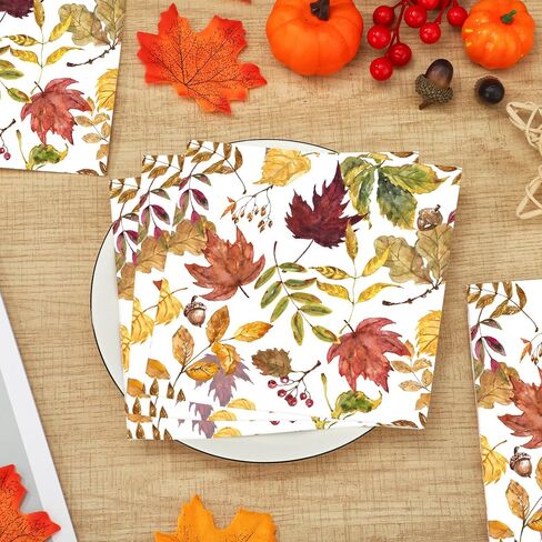 50 Pcs Fall Leaves Party Napkins Maple Leaf Paper Napkin 3 Ply Autumn Disposable Napkins Fall Leaf Luncheon Dinner Napkin for Thanksgiving Autumn Harvest Home Kitchen Party Supplies, 6.5 x 6.5 Inch in Saudi Arabia