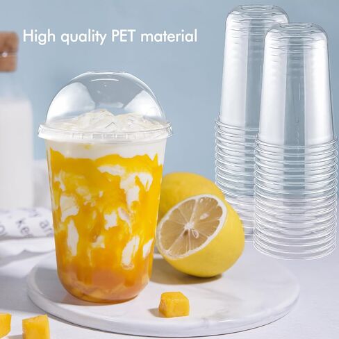16oz 50 Set Disposable Plastic Cups with Dome Lids and Straws, Clear Iced Coffee Cups with lids, Round Bottom Plastic Cup for Milkshakes Juice Beverages Holiday Party Outdoor Picnic Supplies in Saudi Arabia