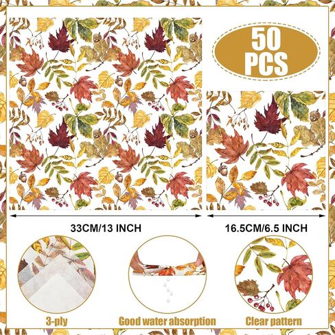 50 Pcs Fall Leaves Party Napkins Maple Leaf Paper Napkin 3 Ply Autumn Disposable Napkins Fall Leaf Luncheon Dinner Napkin for Thanksgiving Autumn Harvest Home Kitchen Party Supplies, 6.5 x 6.5 Inch in Saudi Arabia