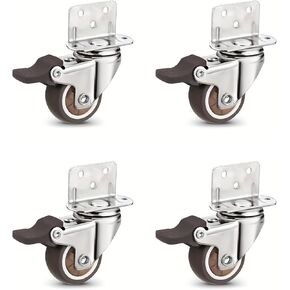 4Pcs L-Shaped Side Mount Caster Wheels Soft Rubber Castors Swivel Caster Wheels(L 2 Universal 2Brake,1.0 Inch) in Saudi Arabia