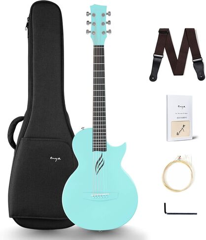 Carbon Fiber Nova Go Enya Travel Acoustic Guitar | 1/2 Size Lightweight Moisture-Proof Guitara | Adult & Beginner Portable Guitar with Gig Bag & Accessories (Black) in Saudi Arabia