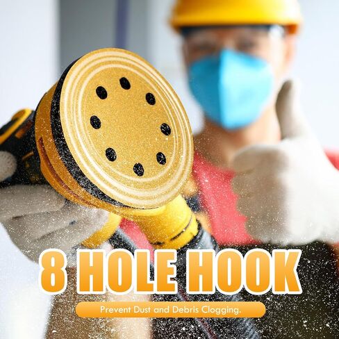 Maxdot 200 Pcs 5 Inch Sanding Discs 8-Hole Hook and Loop Gold Sandpaper Mixed Grits, 60, 80, 100, 120, 150, 220, 320, 400, 600, 800 for Random Orbit Sander in Saudi Arabia
