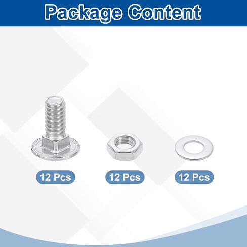 UXCELL 12 مجموعة البراغي ومجموعة المكسرات ، 1/4 "-20 × 5/8 الفولاذ المقاوم للصدأ 304 مسامير عربة رقبة مربعة جولة مسامير ومكسرات سداسية وغسالات مسطحة - الفضة in Saudi Arabia