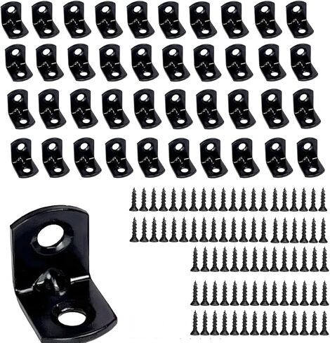 40PCS L Bracket Corner Brace Shelf Brackets 90 Degree Right Angle Bracket Black Thickening Steady Metal Corner Brackets with 80PCS Screws for Wood Cabinets Wardrobes Shelves Bookshelves Sofas Beds in Kuwait