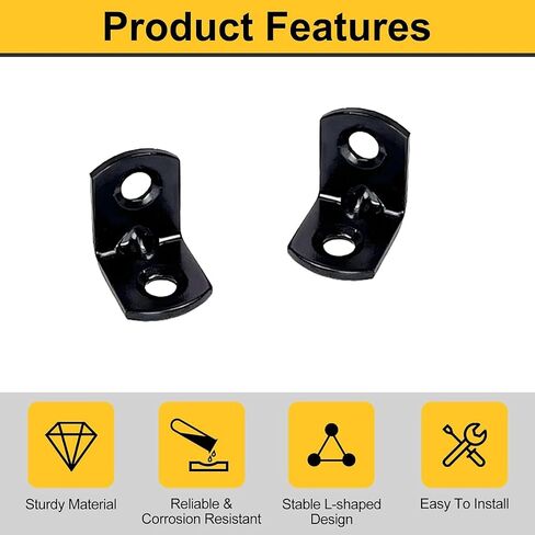 40PCS L Bracket Corner Brace Shelf Brackets 90 Degree Right Angle Bracket Black Thickening Steady Metal Corner Brackets with 80PCS Screws for Wood Cabinets Wardrobes Shelves Bookshelves Sofas Beds in Kuwait