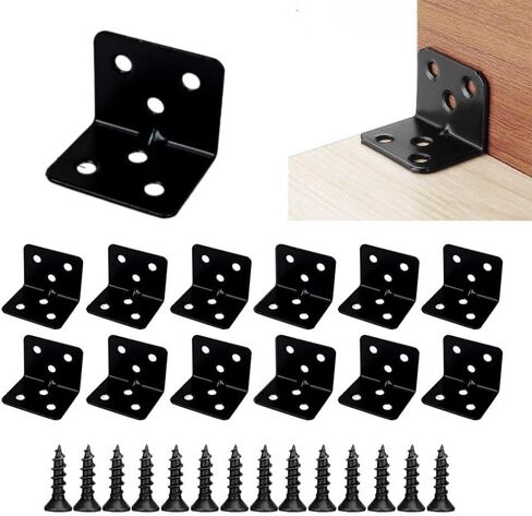 40PCS L Bracket Corner Brace Shelf Brackets 90 Degree Right Angle Bracket Black Thickening Steady Metal Corner Brackets with 80PCS Screws for Wood Cabinets Wardrobes Shelves Bookshelves Sofas Beds in Kuwait