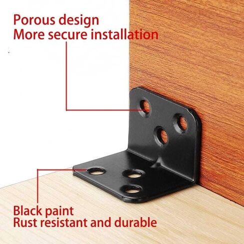 40PCS L Bracket Corner Brace Shelf Brackets 90 Degree Right Angle Bracket Black Thickening Steady Metal Corner Brackets with 80PCS Screws for Wood Cabinets Wardrobes Shelves Bookshelves Sofas Beds in Kuwait