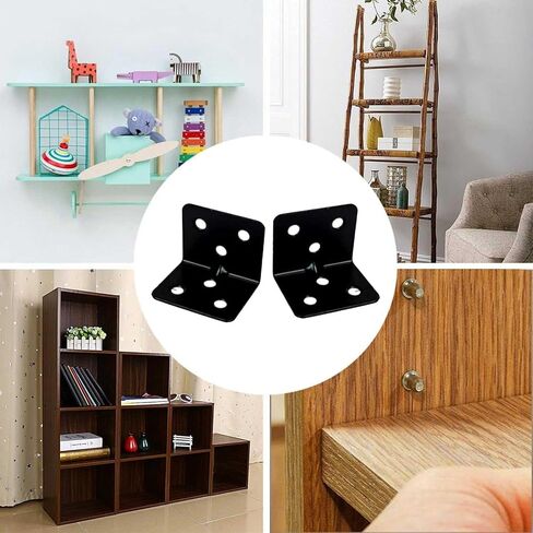 40PCS L Bracket Corner Brace Shelf Brackets 90 Degree Right Angle Bracket Black Thickening Steady Metal Corner Brackets with 80PCS Screws for Wood Cabinets Wardrobes Shelves Bookshelves Sofas Beds in Kuwait