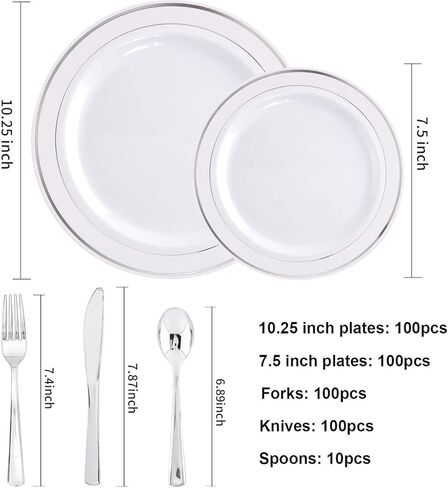 I00000 350pcs أدوات المائدة الذهبية التي تم تعيينها لـ 50 ضيفًا ، ولوحات بلاستيكية ذهبية للحفلات ، تشمل: 100 لوحات بلاستيكية يمكن التخلص منها ، 50 مناديل الورق ، 50 كوبًا ، 50 أدوات فضية مثالية للحفلات والزفاف in Kuwait
